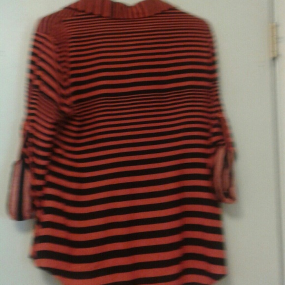 Striped Coral and Black Button - up Top - Picture 3 of 4