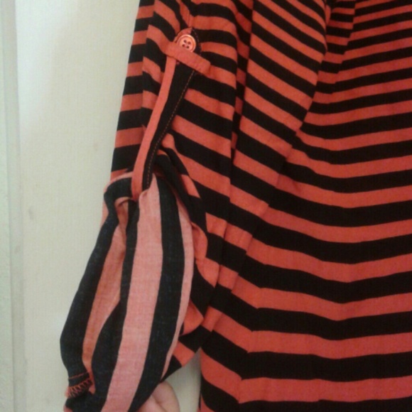 Striped Coral and Black Button - up Top - Picture 4 of 4