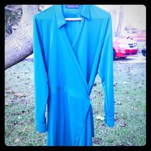 Teal faux wrap dress