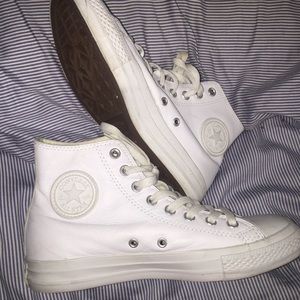 White leather converse high tops