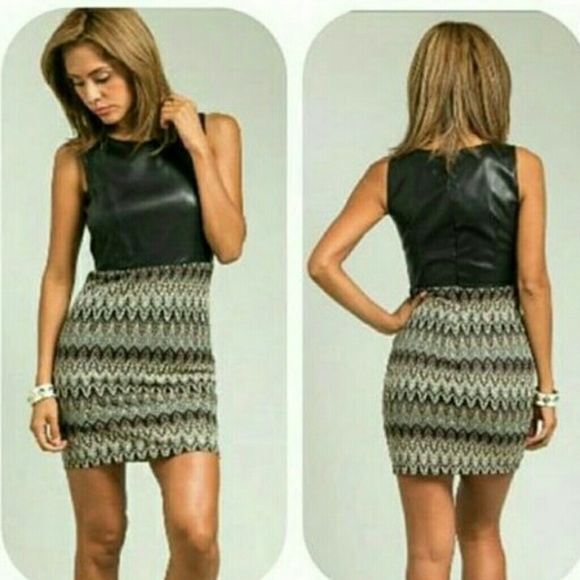 Black faux leather lace dress