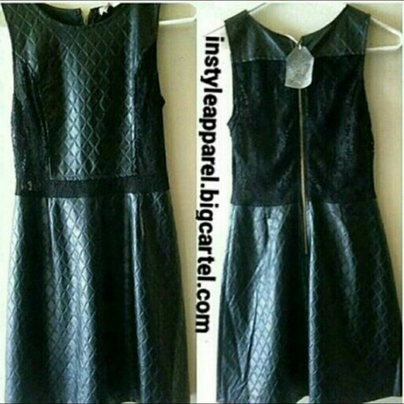 Black faux leather contrast dress