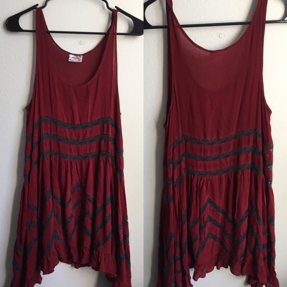 Free People "Voile & Lace Trapeze Slip": Dark Red