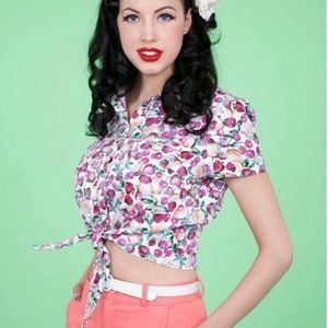 **HOLD** Tatyana fruit print tie blouse size M