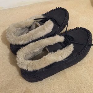 Grey Minnetonka slipper