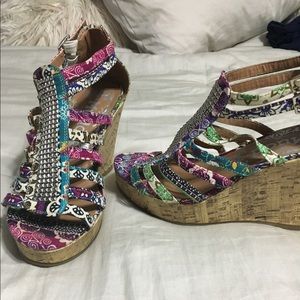 Multi-colored wedges with rhinestones
