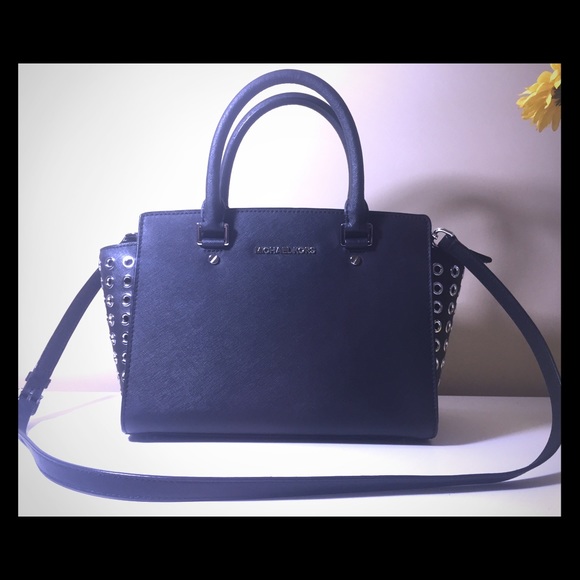 Authentic Michael Kors leather stud topzip satchel