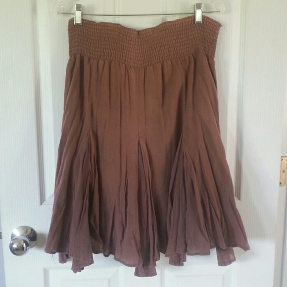 Brown Flowey Knee Length Skirt
