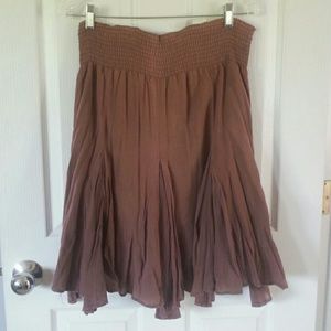 Brown Flowey Knee Length Skirt