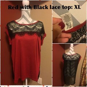 Red and Black tunic style top.
