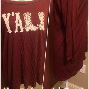 Aggie Maroon 'Y'all' style top.