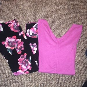 yogas and v neck shirt