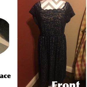 Navy Sequined Lace with Nude Under Lay