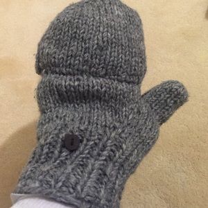 Grey knitted fleece lined convertible mittens