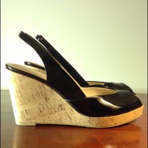 Black Patent and Cork Wedge Shoes