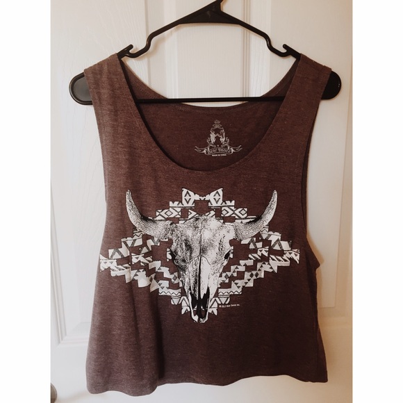 Cow Skull Burgundy Burn Out Crop Top