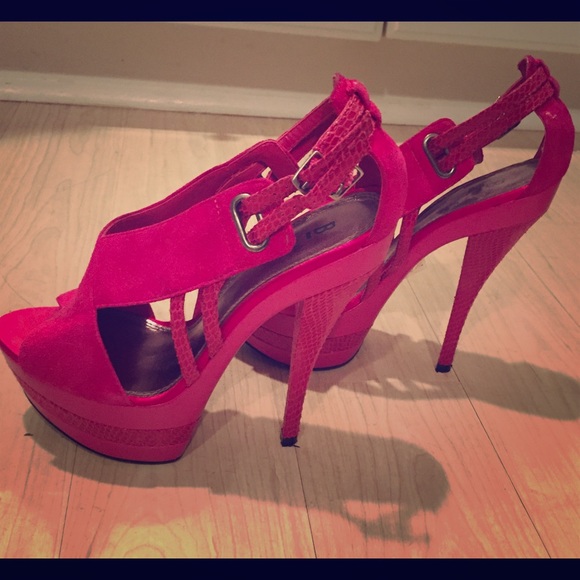 Hot pink suede stilettos
