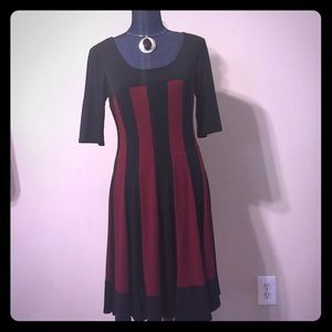 Black and Burgundy striped dress with flair bottom