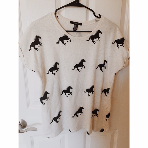 Forever 21 Cream Horse Print Top