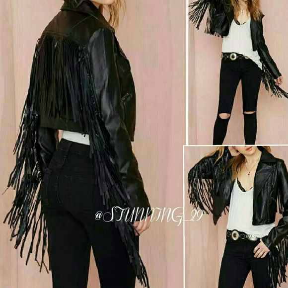 BOTIQUE  Jackets & Blazers - 🆕✨9XHP✨BLACK FAUX FRINGE MOTO JACKET