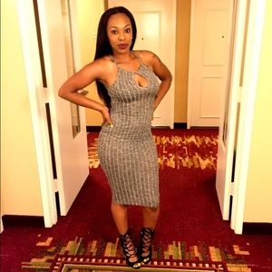 Gray Ribbed Midi Bodycon Dress