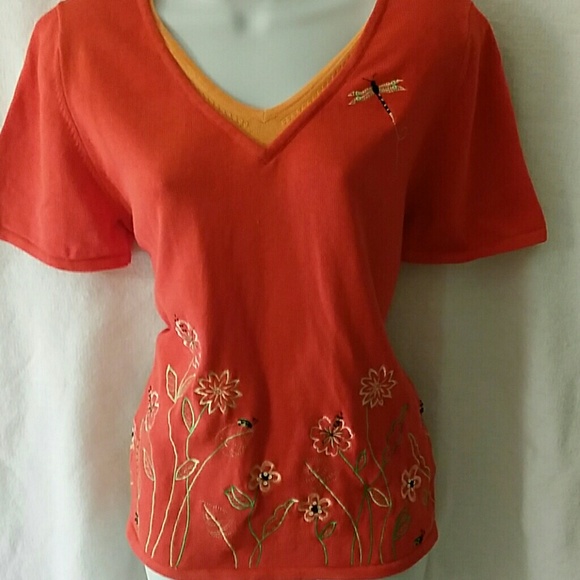Alfred Dunner orange sweater with bee theme - Picture 2 of 4