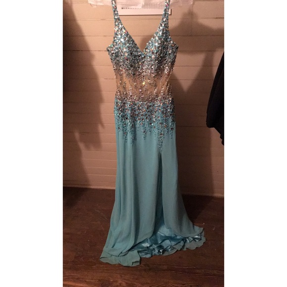 (Faviana) Blue prom dress with embellishments