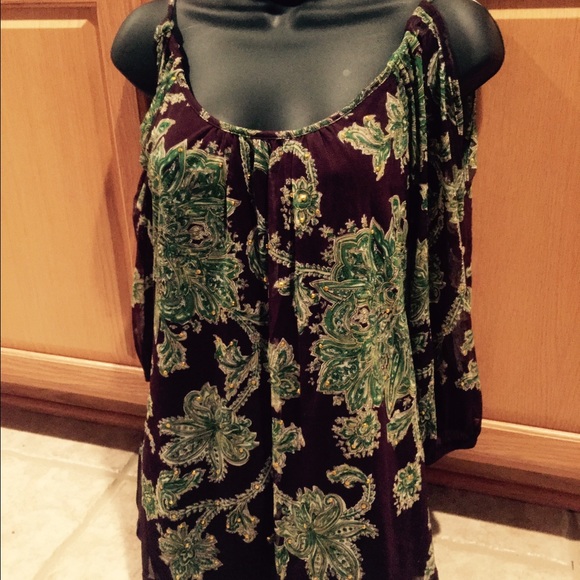 Green/Dark Brown Open Sleeve Top