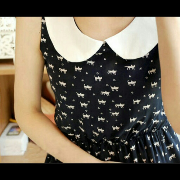 NEW Peter Pan Collar Cat Kitten print dress - Picture 2 of 4