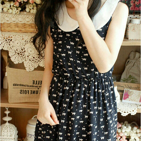 NEW Peter Pan Collar Cat Kitten print dress - Picture 3 of 4