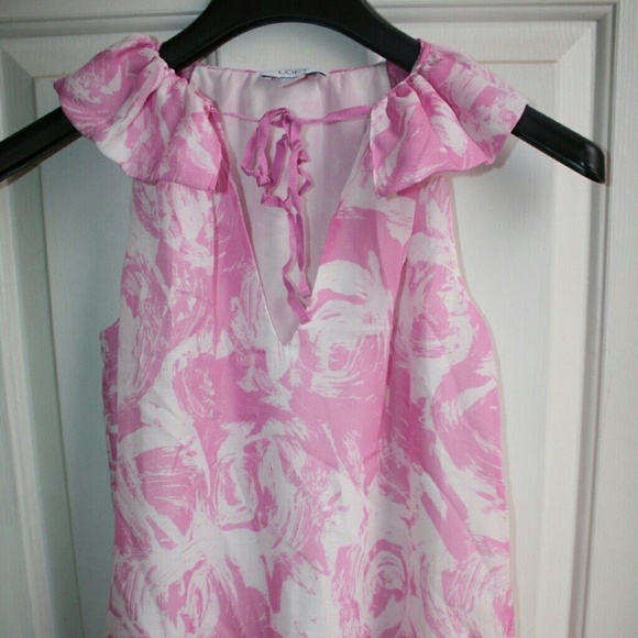 LOFT NWOT Petites Ruffled Pink White Sleeveless - Picture 1 of 2