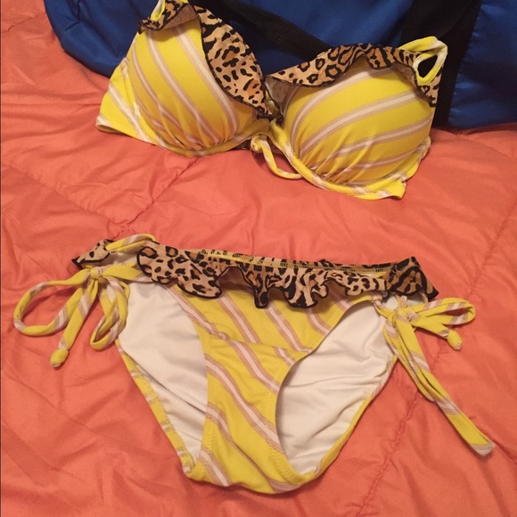 VS Yellow&cheetah bombshell bikini 34C bottomsSM👙