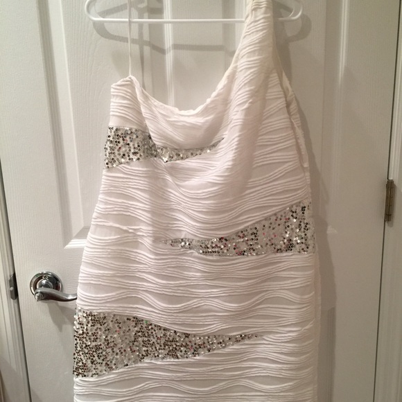 Deb's white and sequenced dress