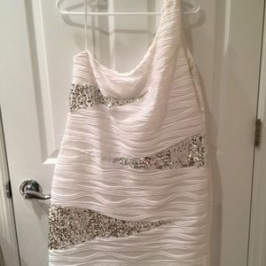 Deb's white and sequenced dress