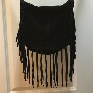 Forever 21 black suede fringe cross body bag