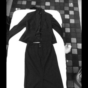 Factory store suit. Black w thin stripes.
