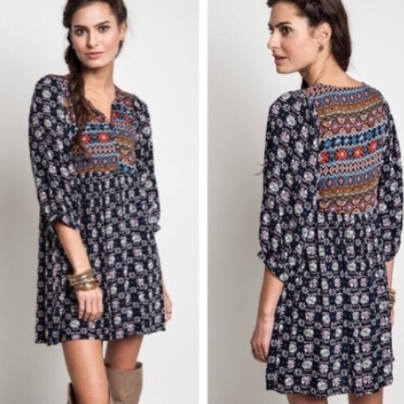 Bohemian Babydoll Dress Tunic - Picture 2 of 2