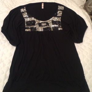 Black Knit Top with Silver & Black Sequin Accents