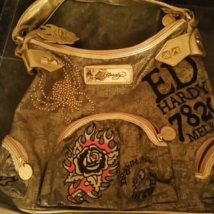 Official Ed Hardy Purse With Rose And Spider