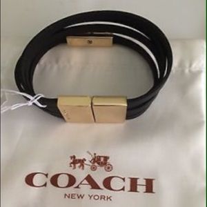 🎁COACH❤️BLACK -LEATHER MULTI-STRAND BRACELET- NEW
