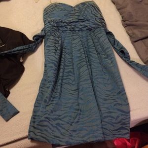Blue zebra print strapless dress