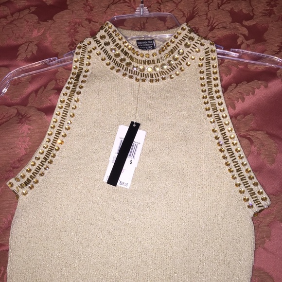 Grace Elements Tops - Gold jeweled sleeveless knit sweater