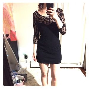 Black party dress, polka dotted sheer top!