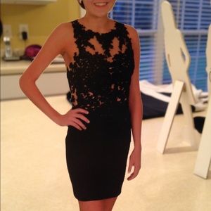 Madison James short black lace dress