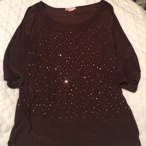 Chocolate Brown Shirt with Gold Sequin Detail