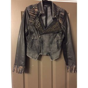 Adorable leather, studs, jean jacket