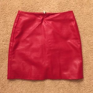 Red faux leather short skirt