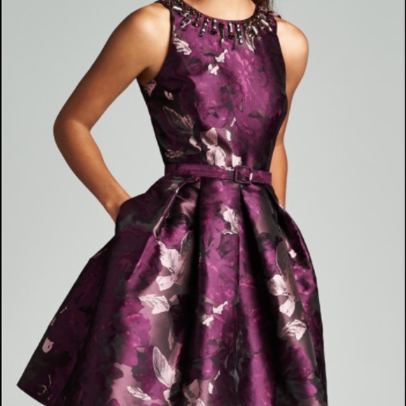 Eliza J. Purple Silky Print Dress, Size 8