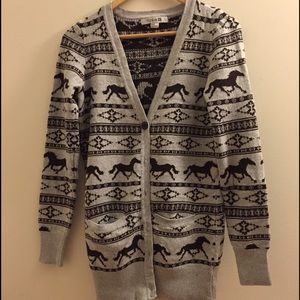 Gray Cardigan with Horse Pattern