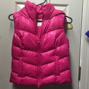 Pink puffy zip up vest from Hollister